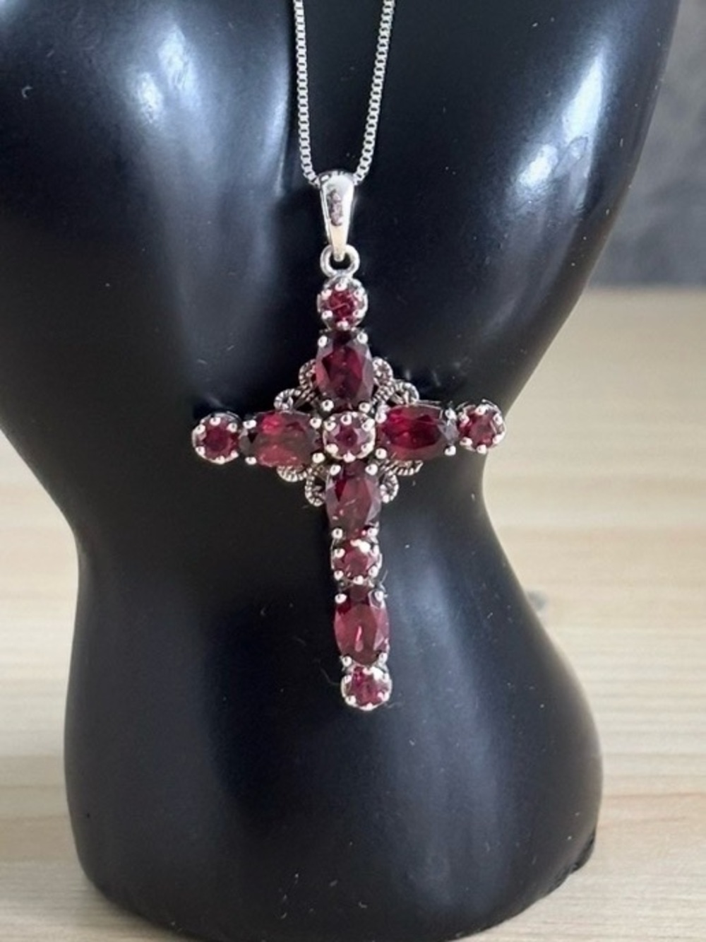 Rhodolite Garnet Sterling Silver Cross Pendant Necklace
